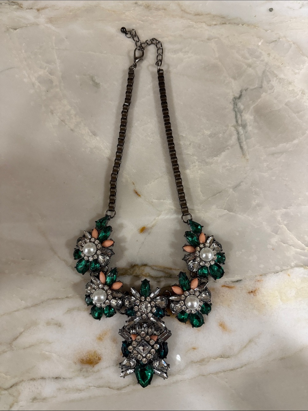 Emerald & Pearl Floral Statement Necklace - Women Jewelry